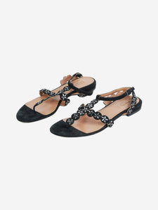 Pedro Garcia Black suede and leather bejewelled sandals - size EU 38