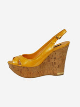 Load image into Gallery viewer, Yellow patent monogram embossed wedge heels - size EU 38.5 Heels Louis Vuitton 
