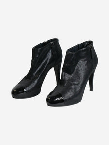 Chanel Black sparkly ankle boot heels with side zips - size EU 40.5
