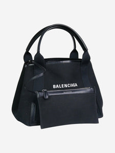Balenciaga Black Cabas leather-trimmed printed organic cotton-canvas tote