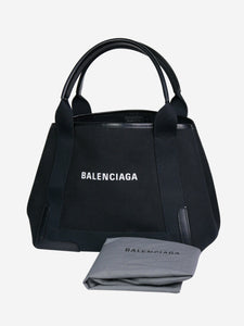 Balenciaga Black Cabas leather-trimmed printed organic cotton-canvas tote
