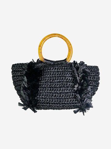 Domingo Black Corralina top handle raffia tote with cross body strap - size Top Handle Bags Carolina Santo Domingo 
