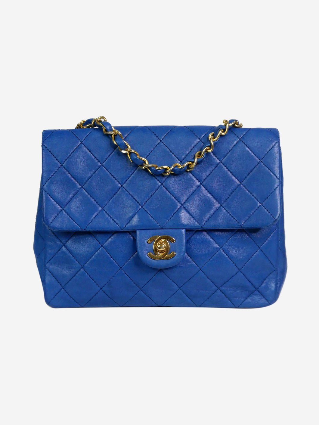 Blue pre-owned Chanel lambskin 1989-1991 vintage Classic gold hardware single  flap shoulder bag