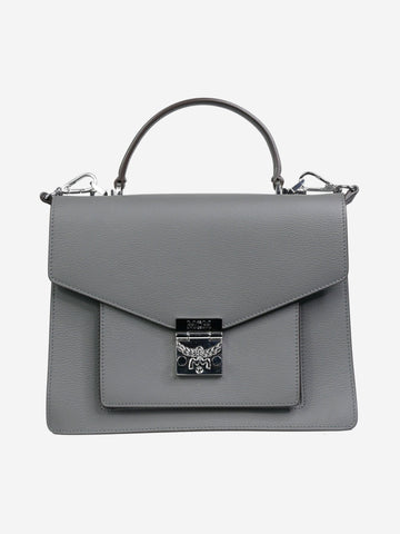 Grey textured leather top-handle bag with silver hardware Top Handle Bags MCM 
