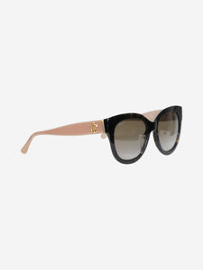 Jimmy Choo Brown tortoise shell round sunglasses with brand details at arm