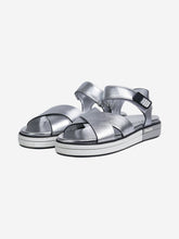 Load image into Gallery viewer, Silver leather cross-strap sandals Flat Sandals Prada 

