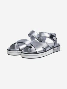 Prada Silver leather cross-strap sandals- size EU 37