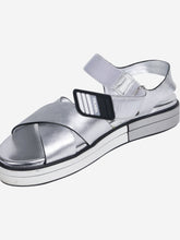 Load image into Gallery viewer, Silver leather cross-strap sandals Flat Sandals Prada 
