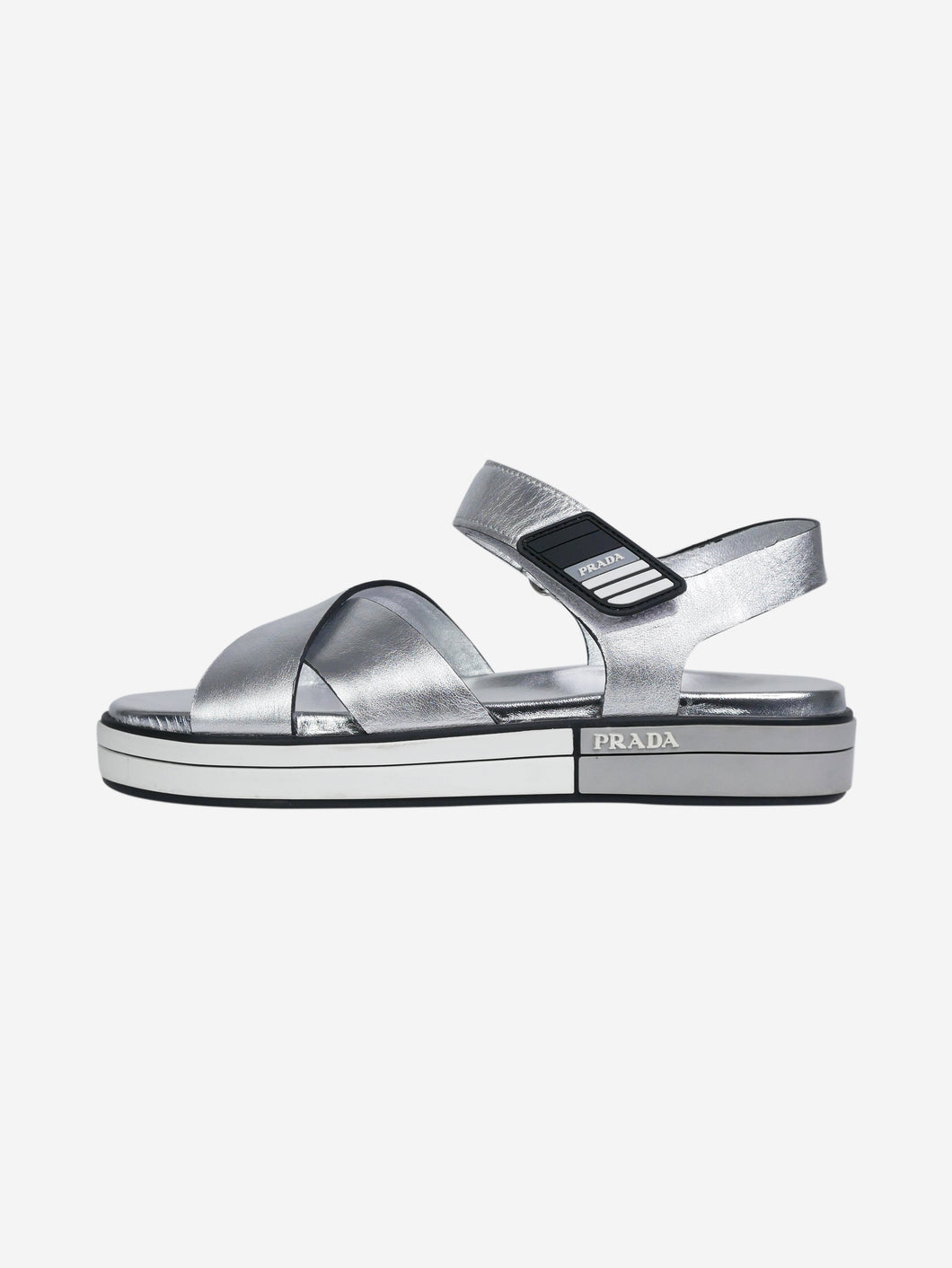 Silver leather cross-strap sandals Flat Sandals Prada 