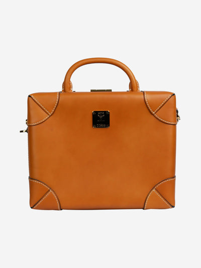 Brown briefcase with gold hardware detail, top handle, contrasted stitching and a detachable shoulder strap Shoulder bags MCM 