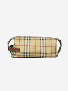 Burberry Brown vintage check and leather travel pouch
