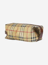 Load image into Gallery viewer, Brown vintage check and leather travel pouch Wallets, Purses &amp; Small Leather Goods Burberry 
