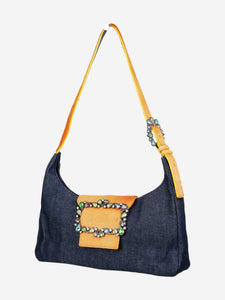 Claudio Orciani Blue denim flap jewelled shoulder flap