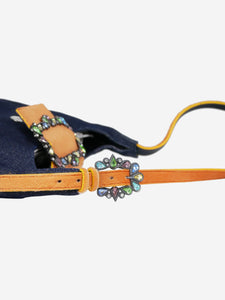 Claudio Orciani Blue denim flap jewelled shoulder flap