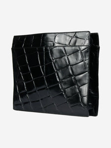 Prada Black leather shoulder bag with front and rear flap pockets