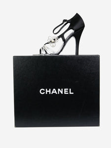 Chanel Black Leather Pearl Heel Sandals Size 38.5 Chanel