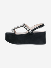 Load image into Gallery viewer, Black suede bejewelled platform sandals - size EU 36.5 Flat Sandals Miu Miu 
