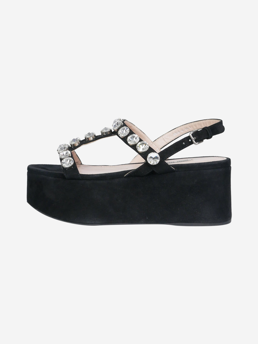 Black suede bejewelled platform sandals - size EU 36.5 Flat Sandals Miu Miu 