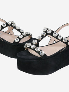 Miu Miu Black suede bejewelled platform sandals - size EU 36.5