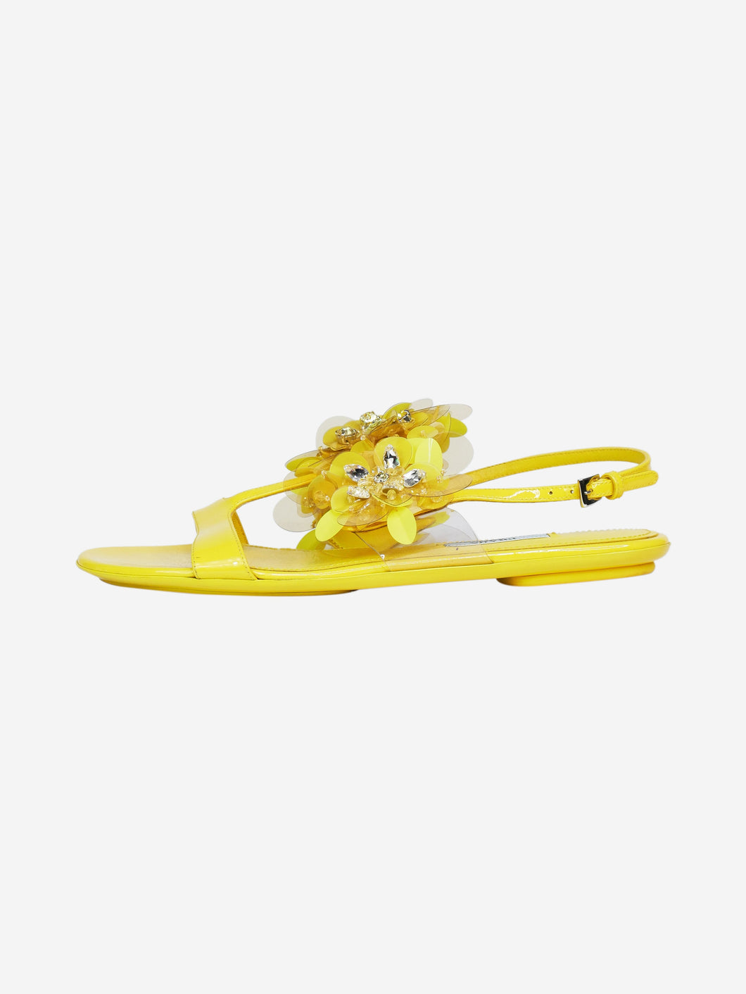Yellow patent floral embellished sandals - EU 38.5 (UK 5.5) Flat Sandals Prada 