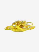 Load image into Gallery viewer, Yellow patent floral embellished sandals - EU 38.5 (UK 5.5) Flat Sandals Prada 
