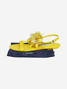 Prada Yellow patent floral embellished sandals - EU 38.5