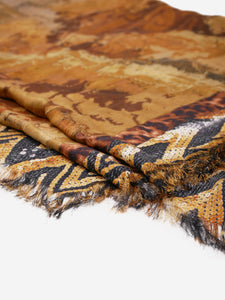 Pierre-Louis Mascia Brown multi print frayed edge silk scarf