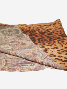 Etro Multicoloured silk paisley and leopard print scarf