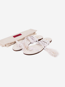 Valentino White Rockstud strappy sandals with feather trim - size EU 38.5