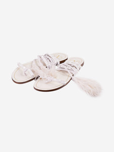 Valentino White Rockstud strappy sandals with feather trim - size EU 38.5