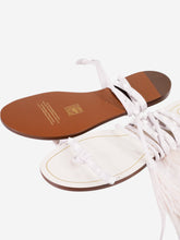 Load image into Gallery viewer, White Rockstud strappy sandals with feather trim - size EU 38.5 Flat Sandals Valentino 
