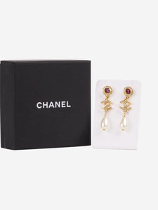 Chanel Gold CC pearl drop earrings