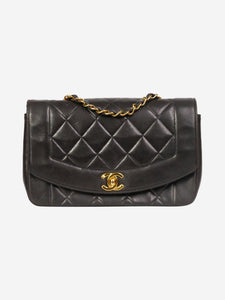 Chanel Black leather small vintage 1994-1996 Diana gold hardware flap bag