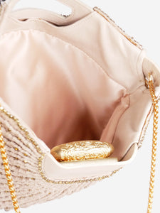 Etro Neutral bejewelled woven leather top handle bag
