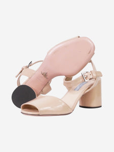 Prada Pink patent sandal heels with open toe and ankle strap - size EU 37