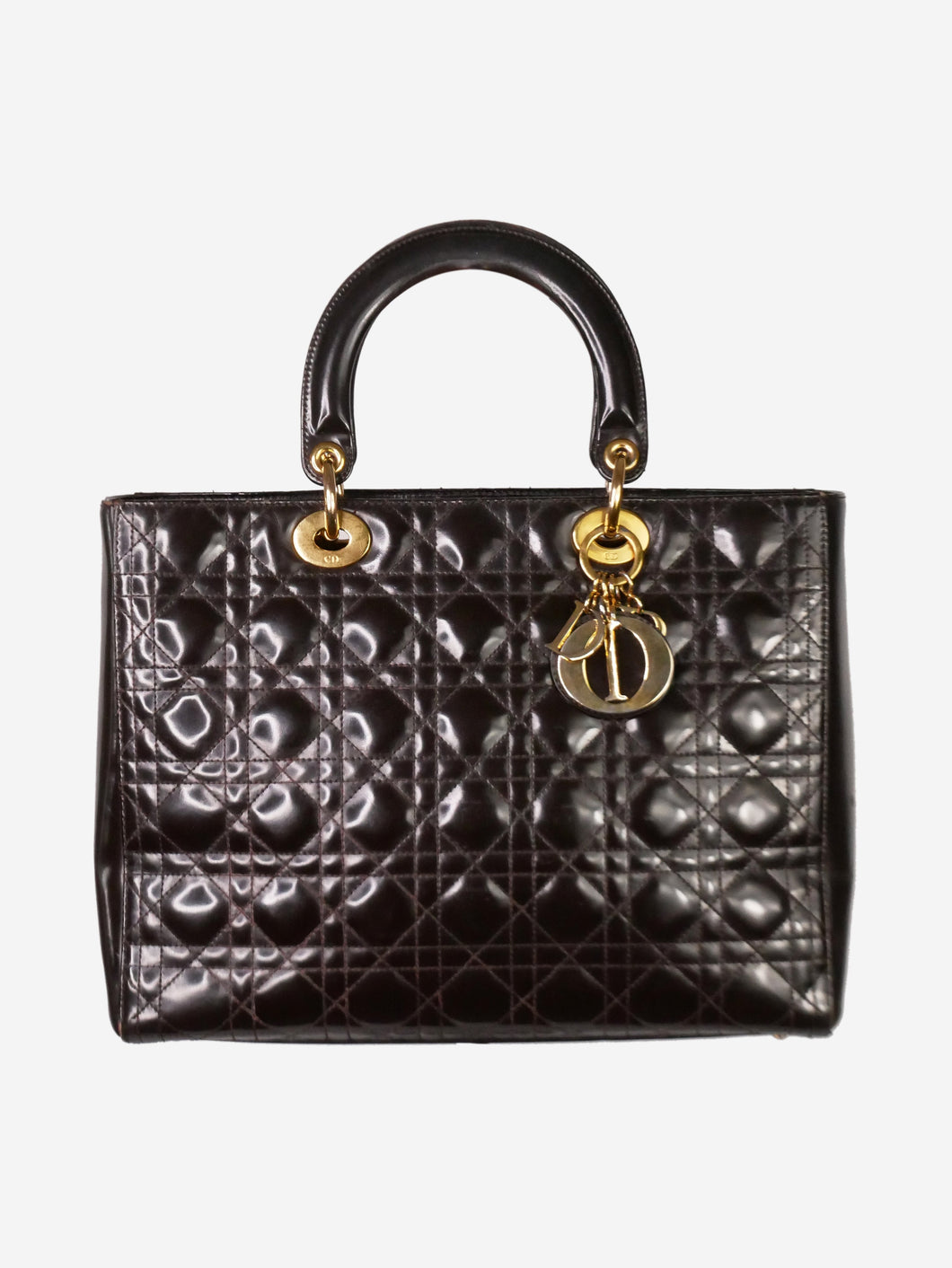 Brown vintage 1999 large Lady Dior patent top handle bag Top Handle Bags Christian Dior 