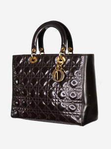 Christian Dior Brown vintage 1999 large Lady Dior patent top handle bag