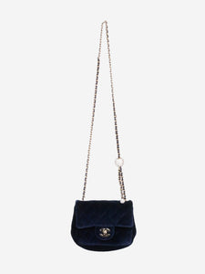 Chanel Blue mini square velvet 2020 Classic gold hardware single flap