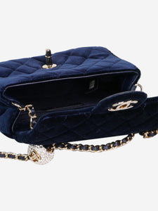 Chanel Blue mini square velvet 2020 Classic gold hardware single flap