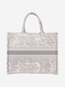 Christian Dior Grey 2021 large Toile de Jouy Embroidery Book Tote