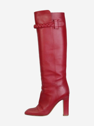 Red braiding detail leather knee high boots - size EU 40 (UK 7) Boots Valentino 
