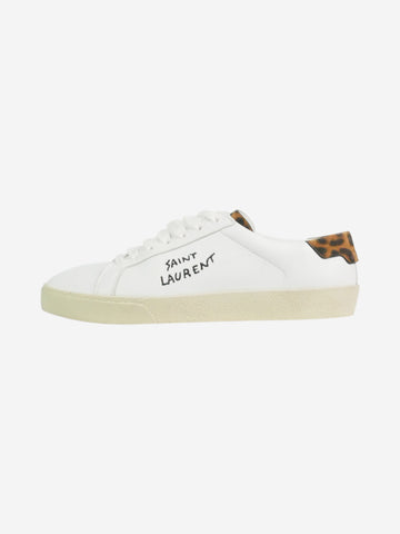 White lace up leather trainers with animal print details and branded logo - size EU 37.5 Trainers Saint Laurent 