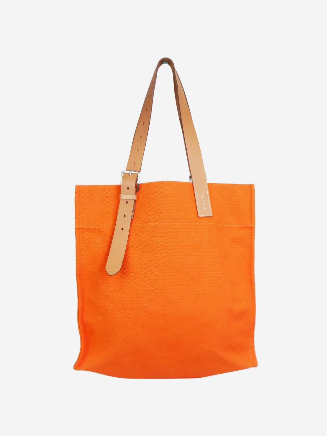 Orange 2013 canvas tote with silver hardware and top leather handles Tote Bags Hermes 