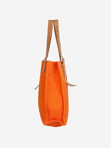 Hermes Orange 2013 canvas tote with silver hardware and top leather handles