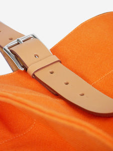 Hermes Orange 2013 canvas tote with silver hardware and top leather handles