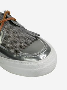 Brunello Cucinelli Silver metallic fringed boat shoes - size EU 37