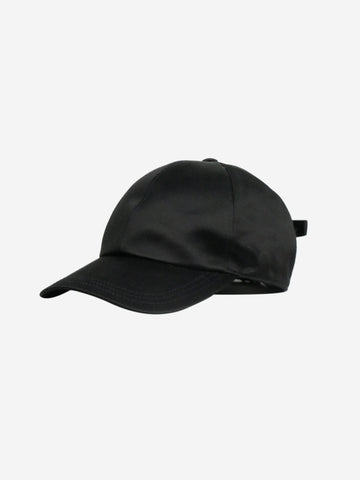 Black silk cap with triangle logo detail to the side Hats Prada 
