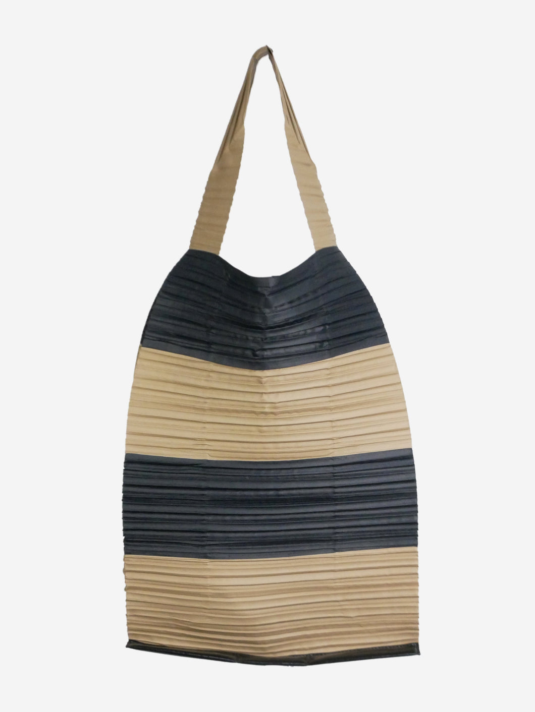 Neutral pleated and striped carrier bag Top Handle Bags Pleats Please 