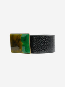 Dries Van Noten Black snakeprint belt with oversized buckle