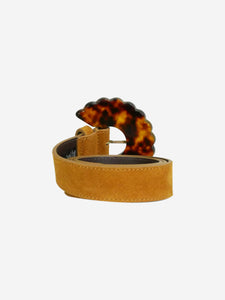 Sezane Brown suede and leather belt with tortoise shell buckle